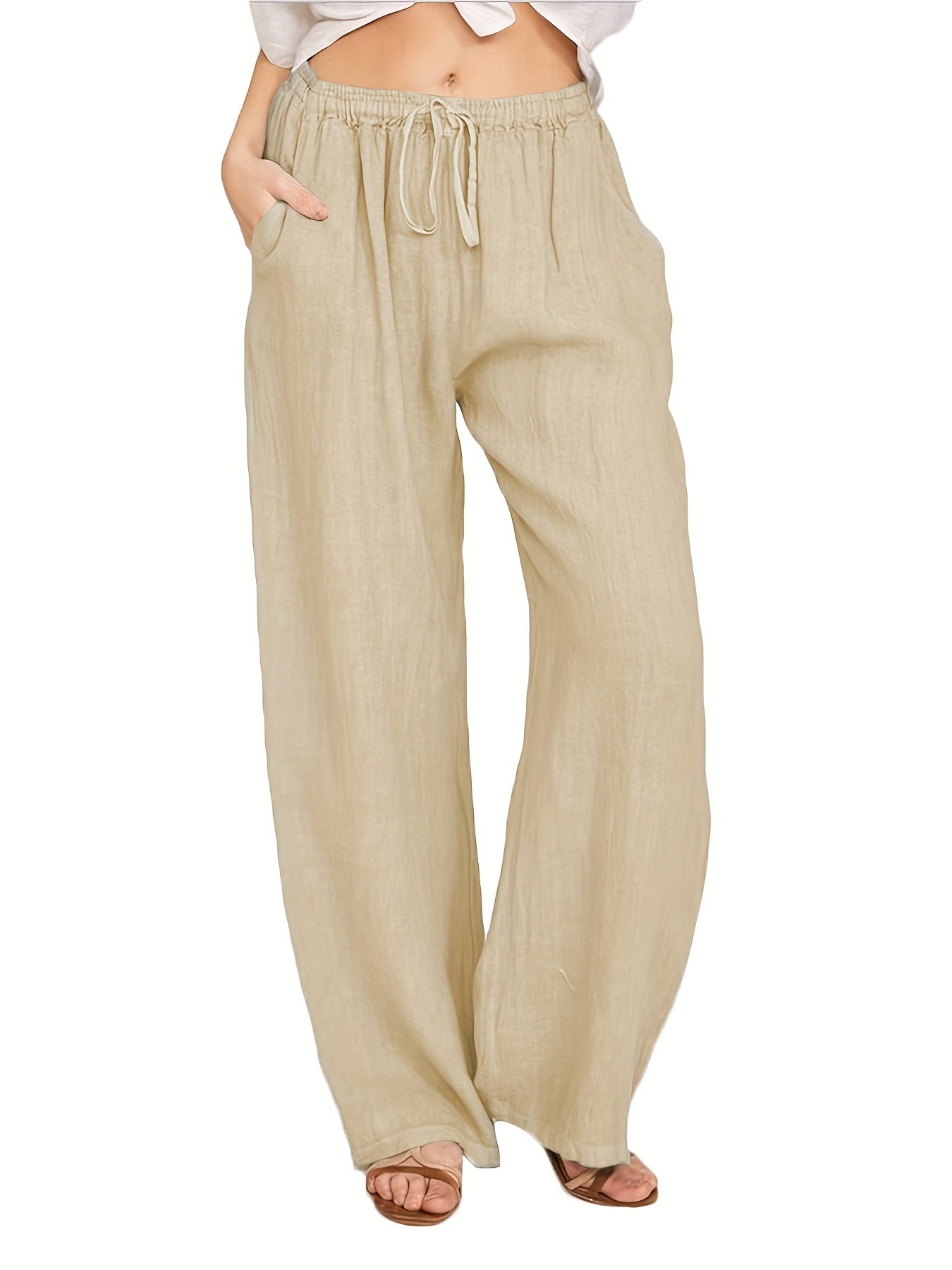 Drawstring Wide Leg Solid Loose Palazzo Pants