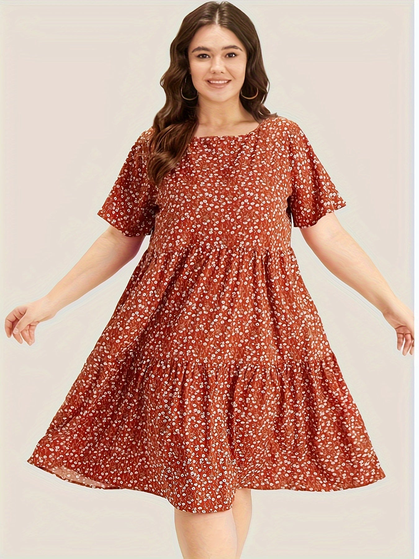 Plus Size Women's Floral Print Casual Dress with Pockets