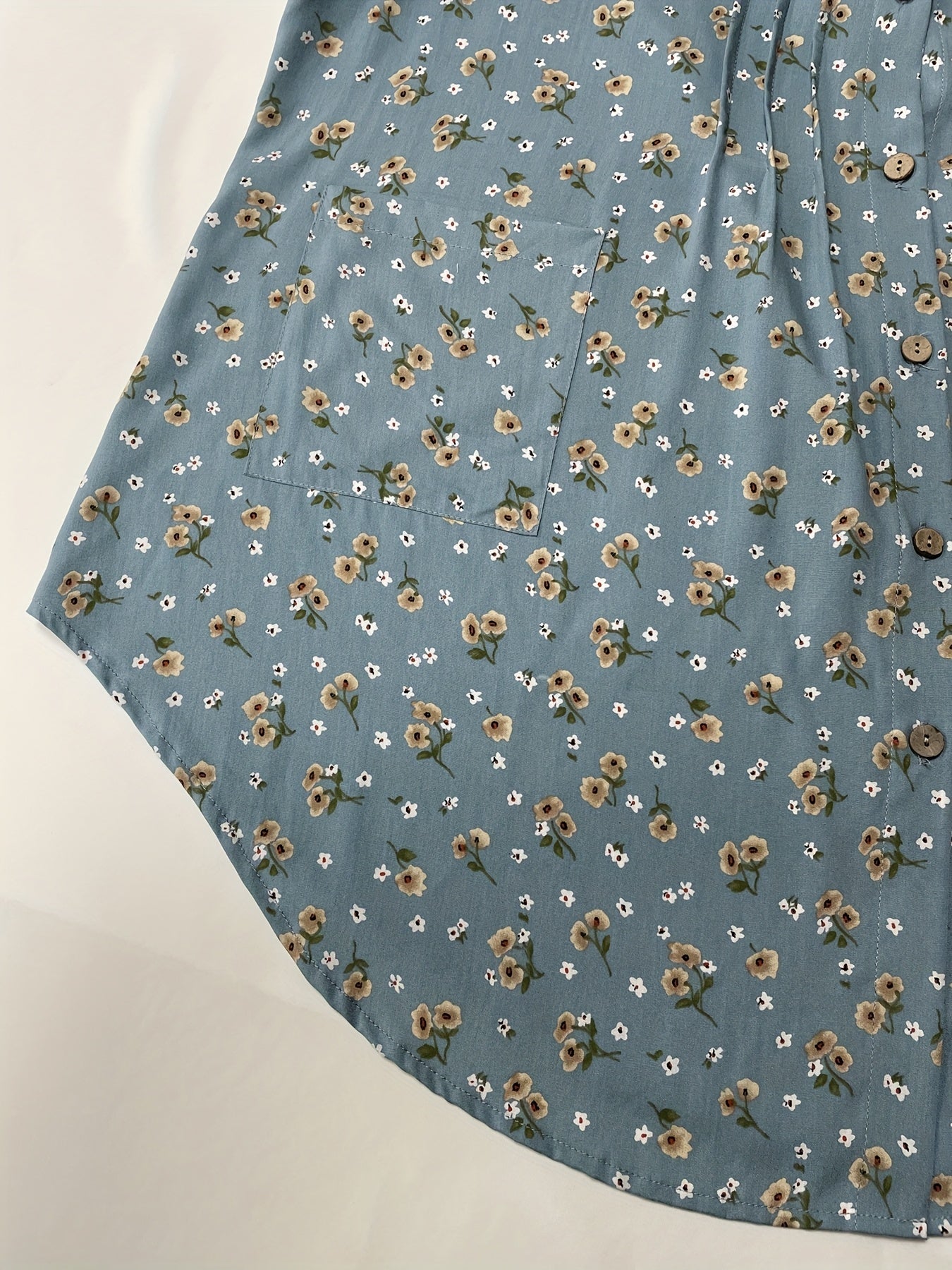 Floral Print Women's Blouse, Long Sleeve Round Neck