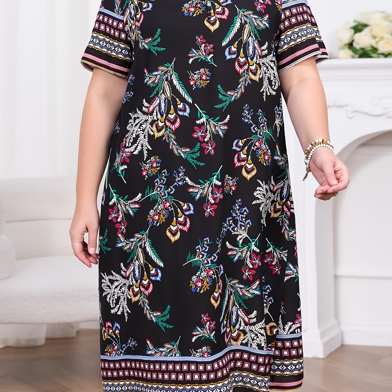 Plus Size Casual Plant Print Dress