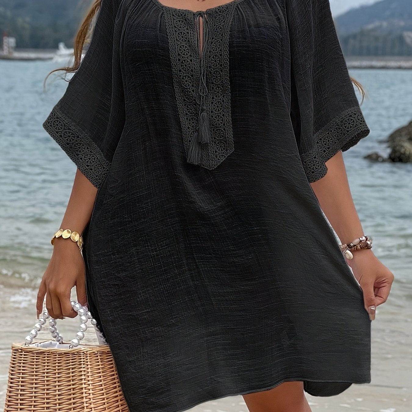 Women's Plus Size Boho Beach Cover-Up Dress