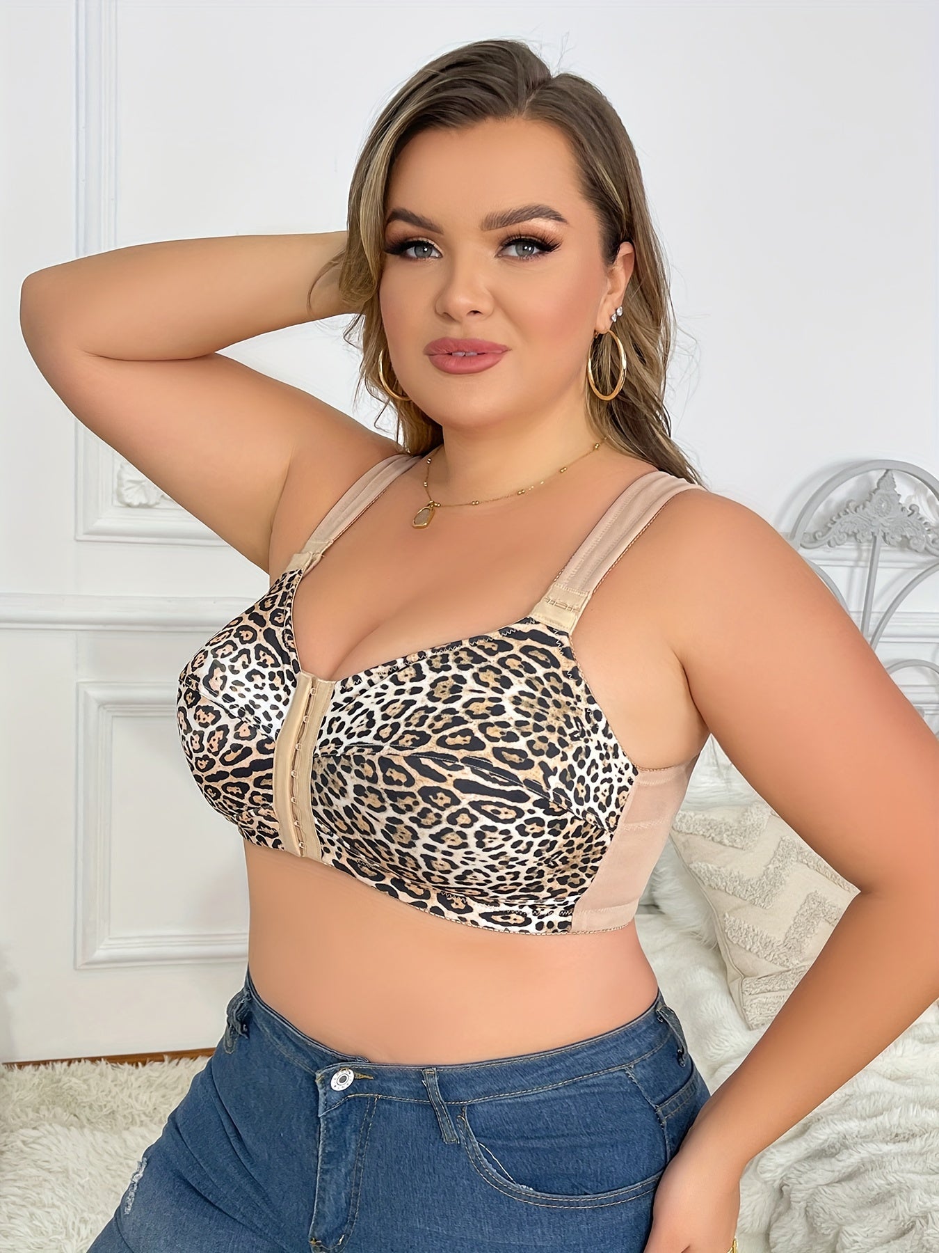 Plus Size Elegant Front Closure Bra - Wireless Full Cover Soft Bralette