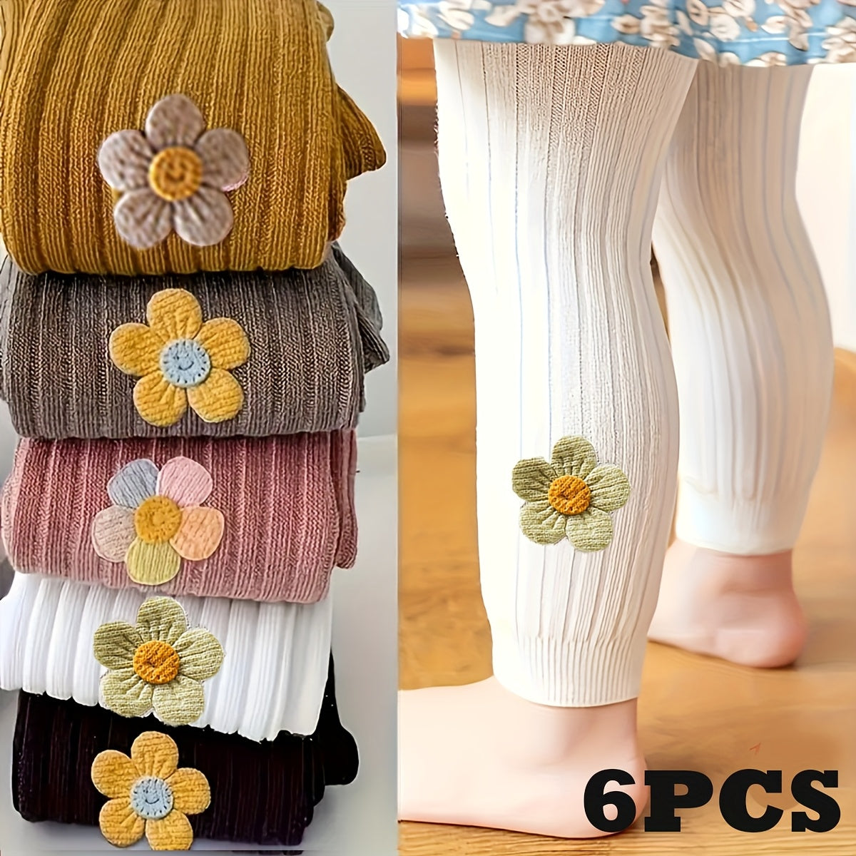 6pcs Girls' Stretchy Floral Leggings
