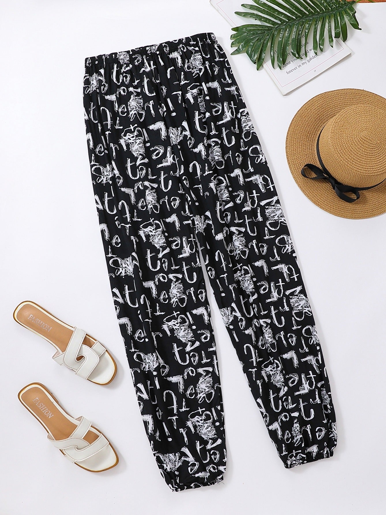 Women's Loose Fit Wide Leg Flare Pants with Print