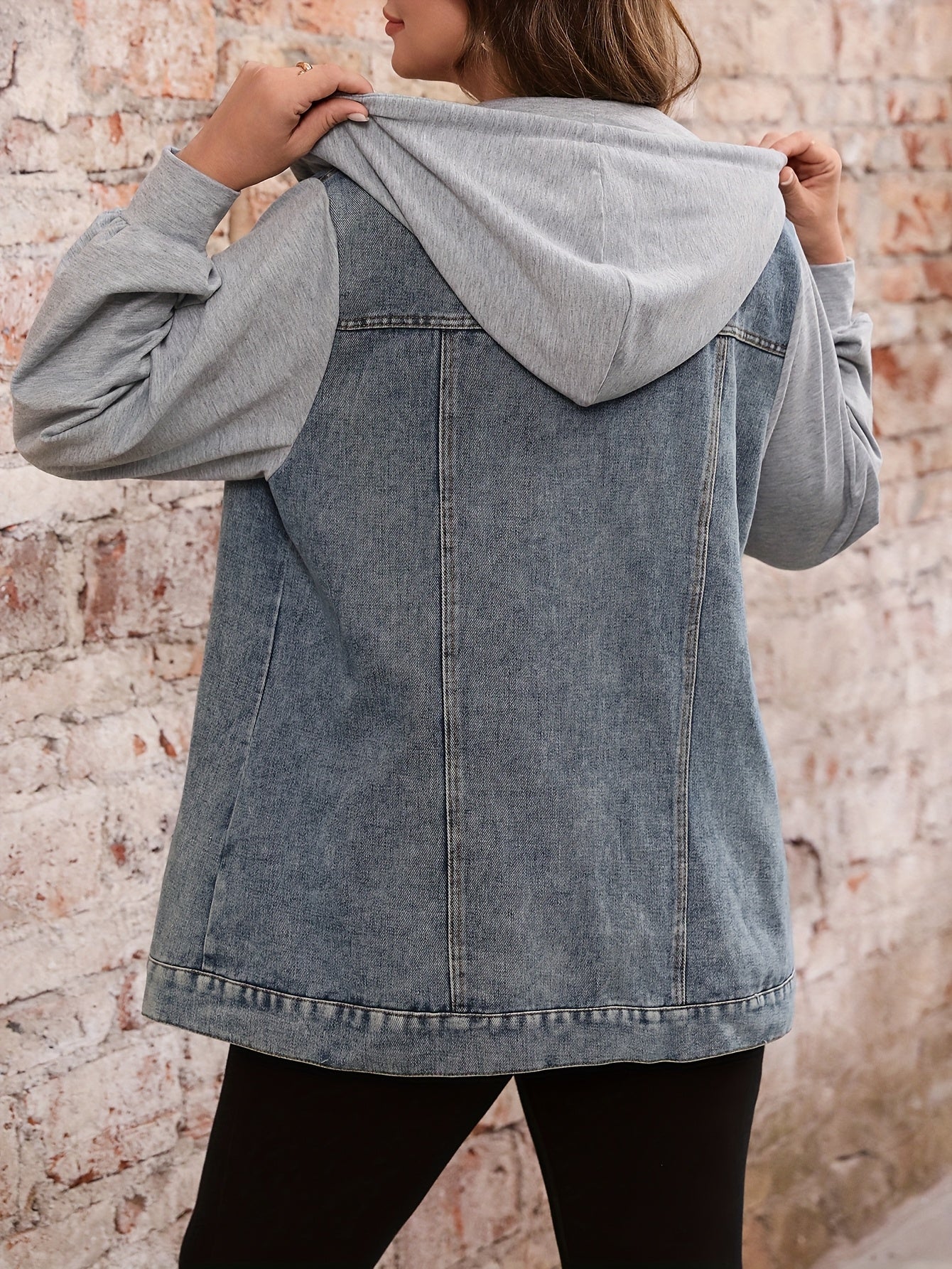 Denim Jacket and Long Pants | Elegant Hooded Design with Patchwork Details