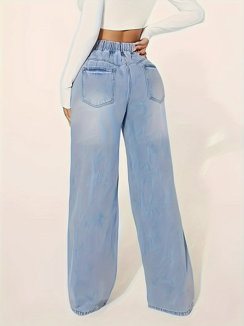 Plus Size Women's Straight-Leg Jeans - Elegant X-Line Relaxed Fit with Drawstring Waist & No Belt Loops