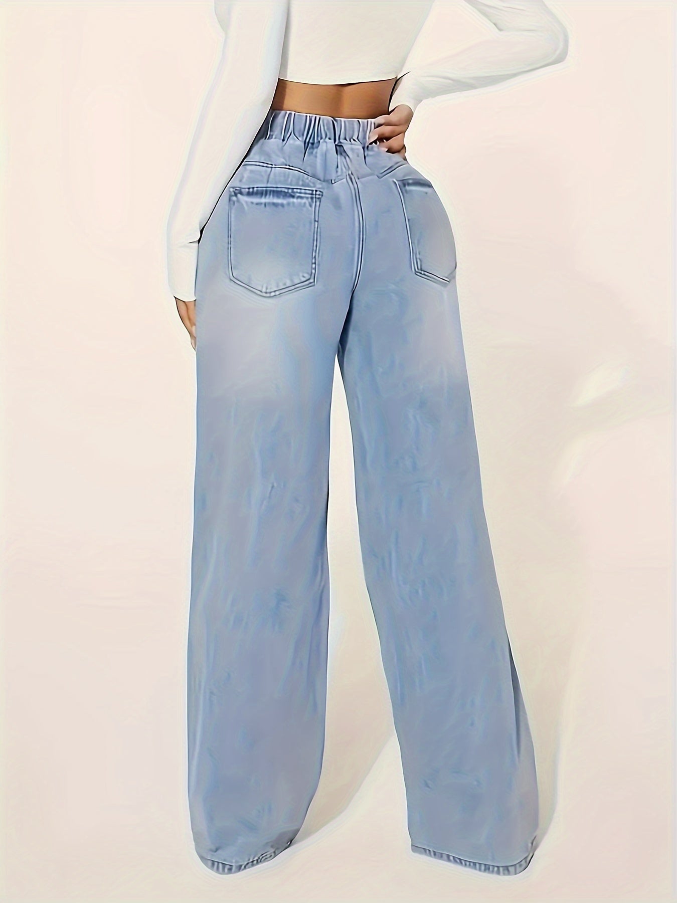 Plus Size Women's Straight-Leg Jeans - Elegant X-Line Relaxed Fit with Drawstring Waist & No Belt Loops