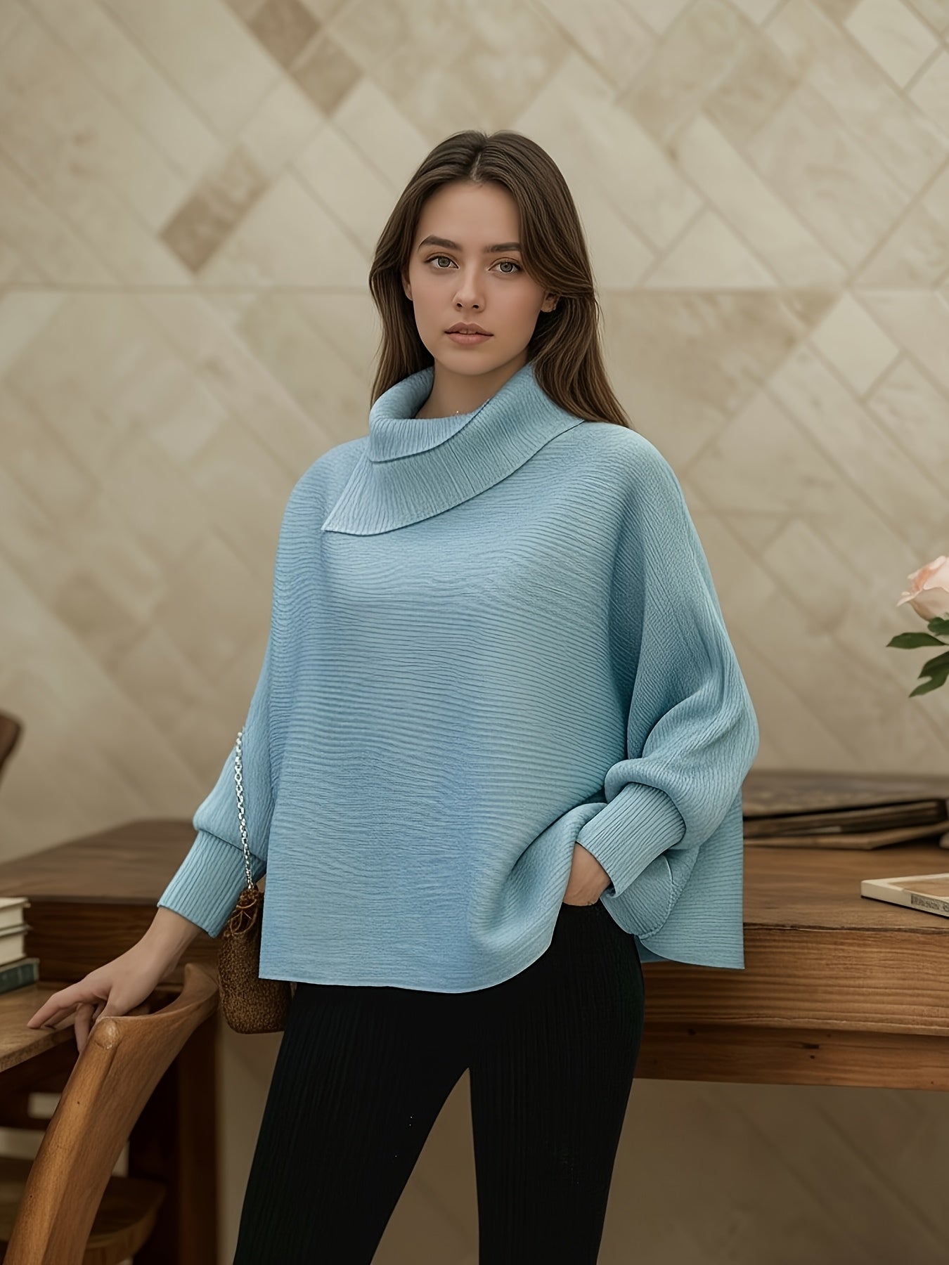 Loose-Fitting, Stylish, Casual Scarf-Neck Pullover Shirt | Perfect for Autumn and winter