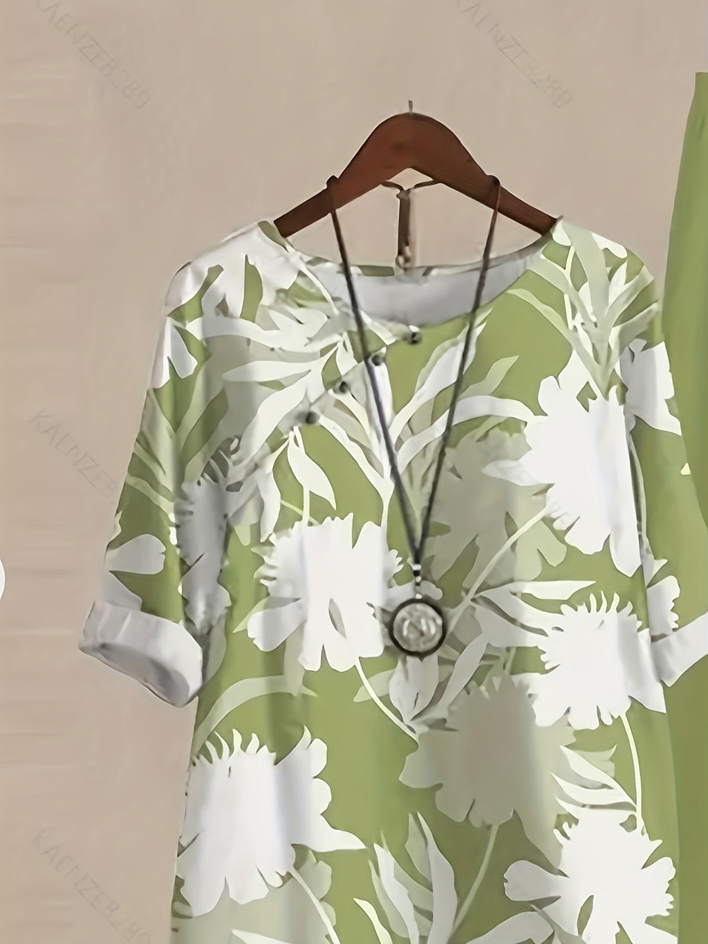Plants Print Two-piece Set, Casual Short Sleeve T-shirt & Pants Outfits