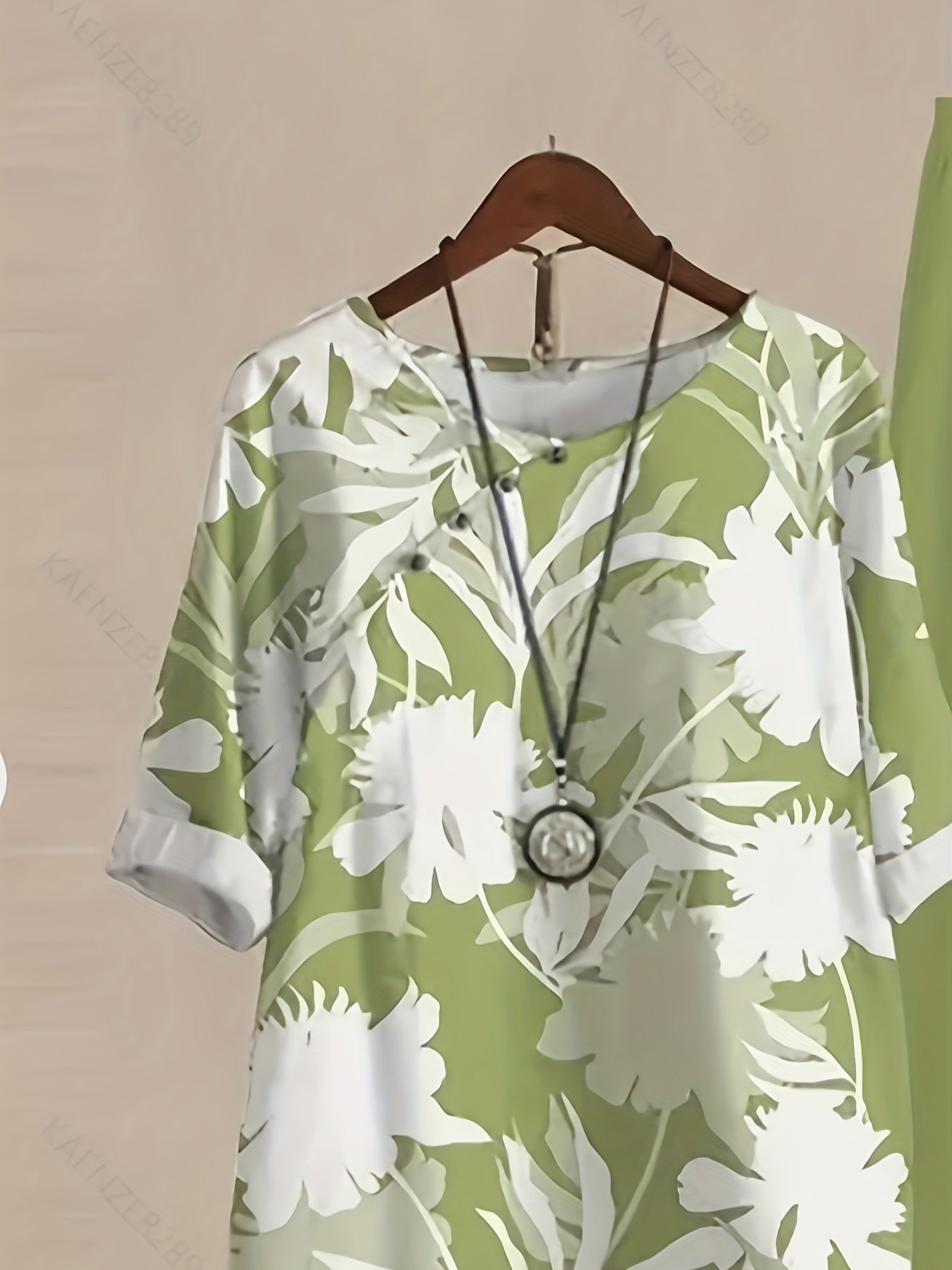 Plants Print Two-piece Set, Casual Short Sleeve T-shirt & Pants Outfits