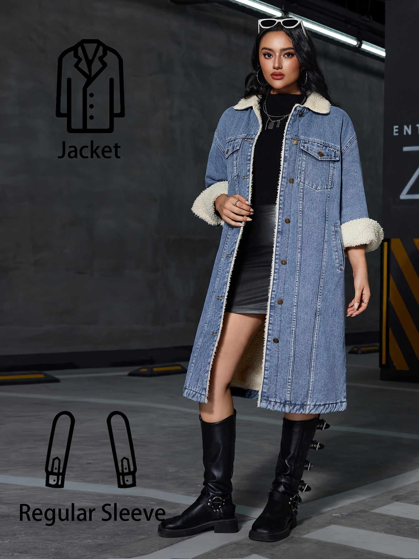 Women's Vintage Washed Denim Coat - Heavy-Duty Winter Collar Single-Breasted Knee-Length Jacket