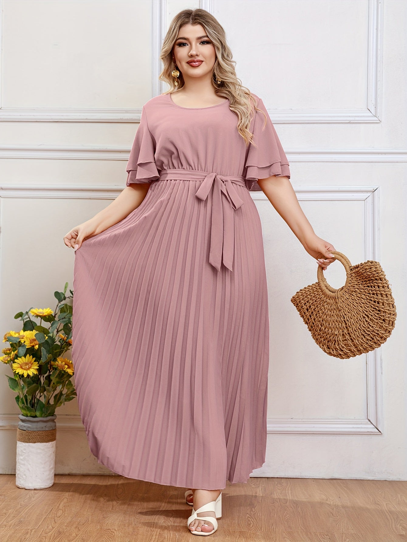 Simple pleated plus-size Women's dress