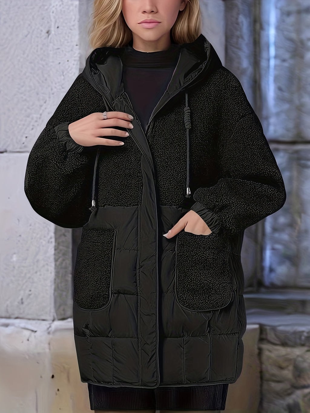 Women's Elegant Thickened Winter Coat - Long Sleeve, Solid Color, Regular Fit