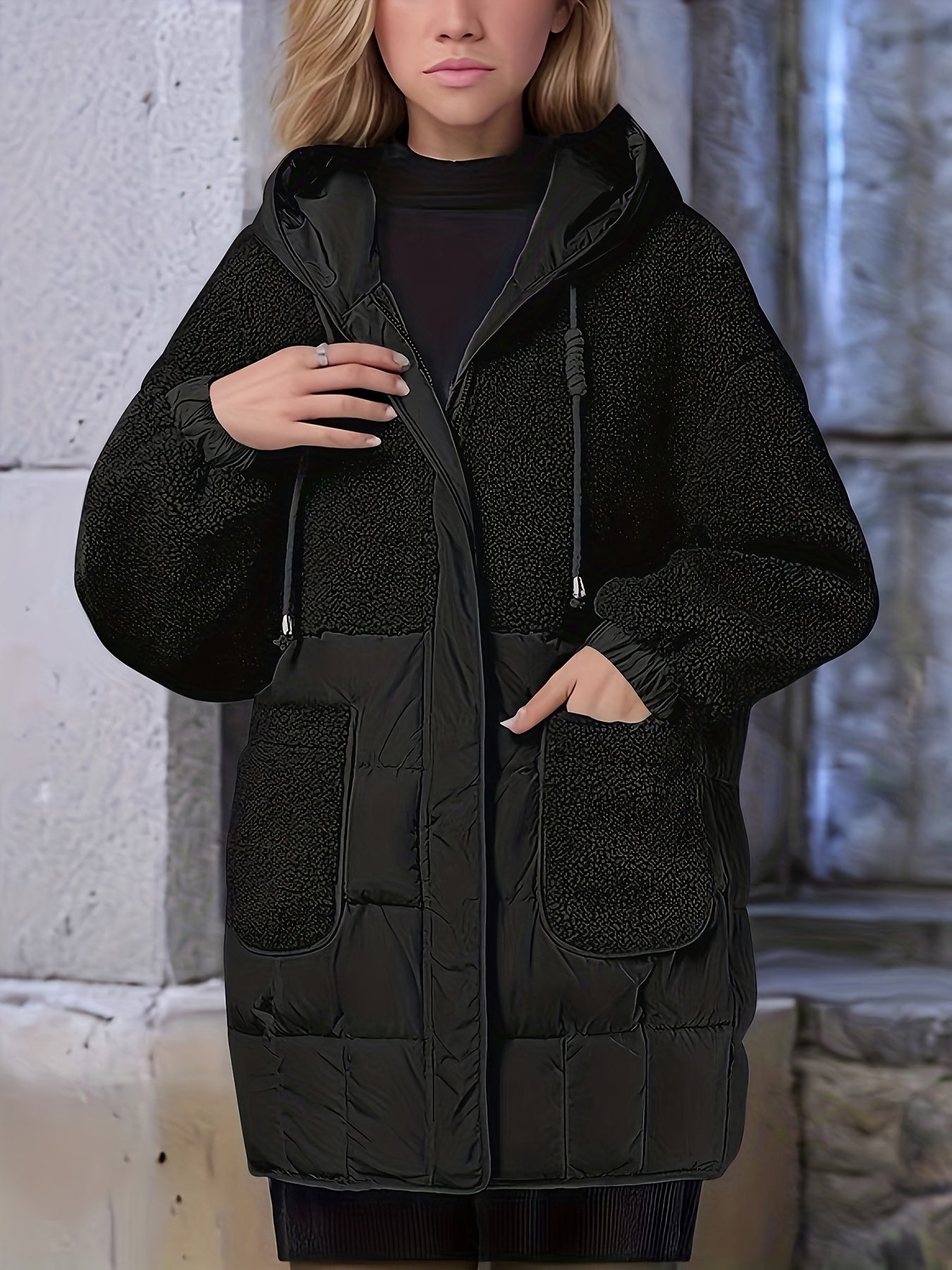 Women's Elegant Thickened Winter Coat - Long Sleeve, Solid Color, Regular Fit