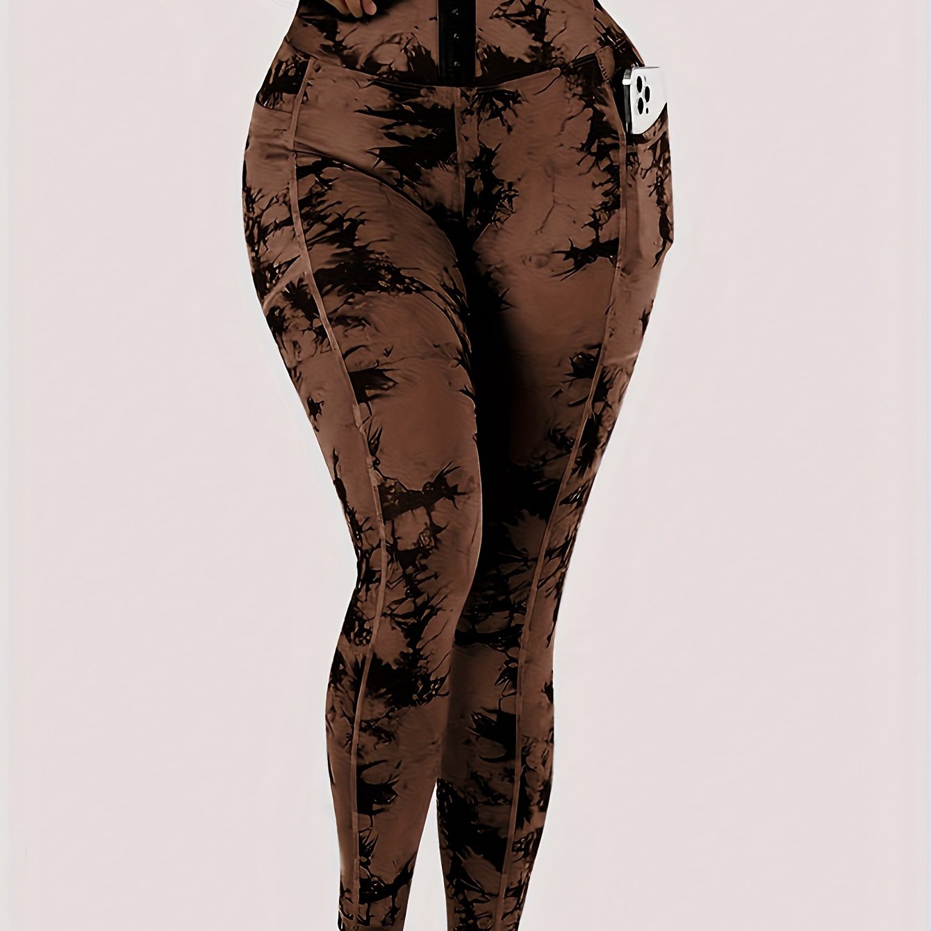 Women' High-Waist Tie-Dye Yoga Leggings with Front Button Closure & Pockets