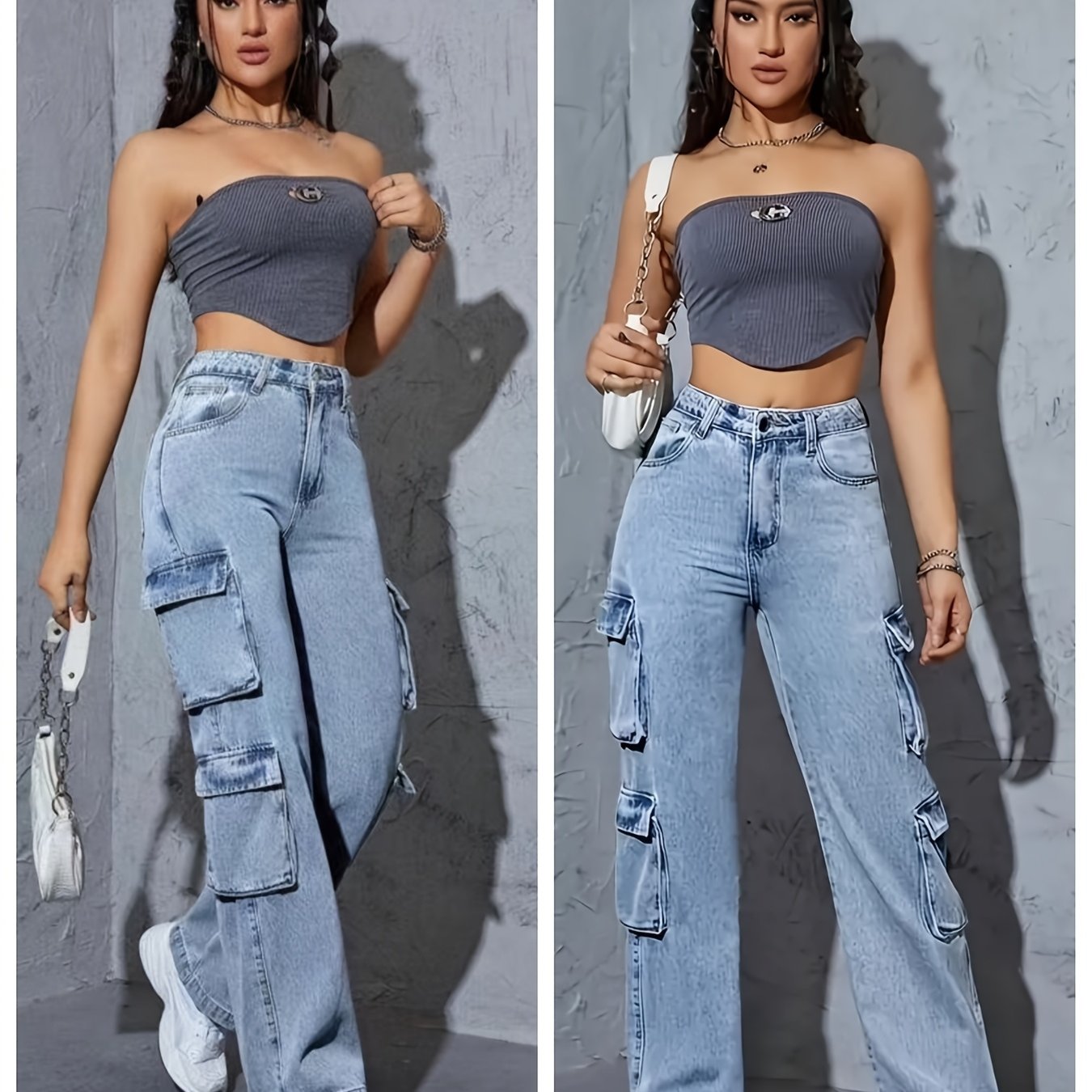 Stylish High-Waisted Wide-Leg Cargo Pants for Women