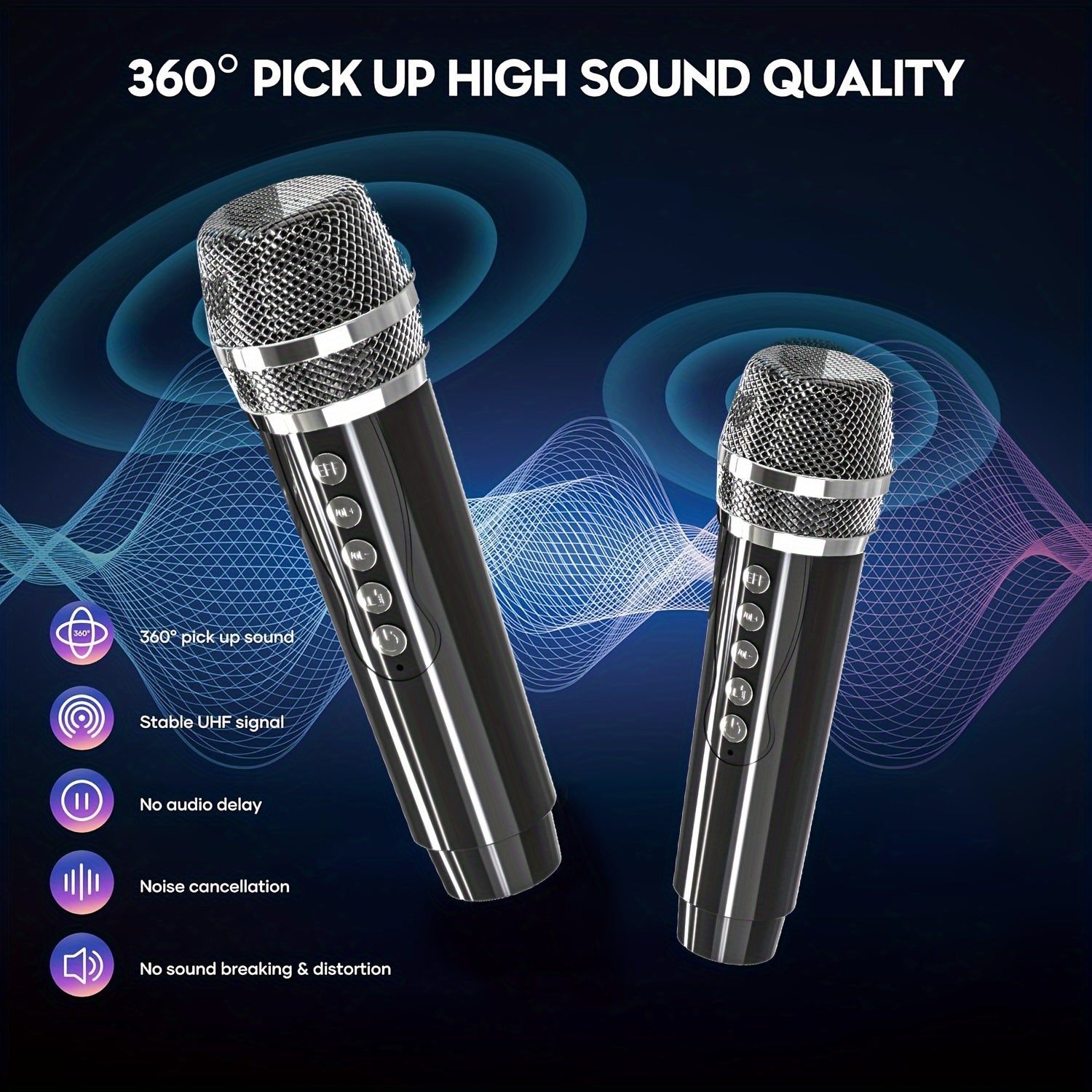 Dual-microphone portable wireless speaker with built-in RGB lights, supporting wireless AUX