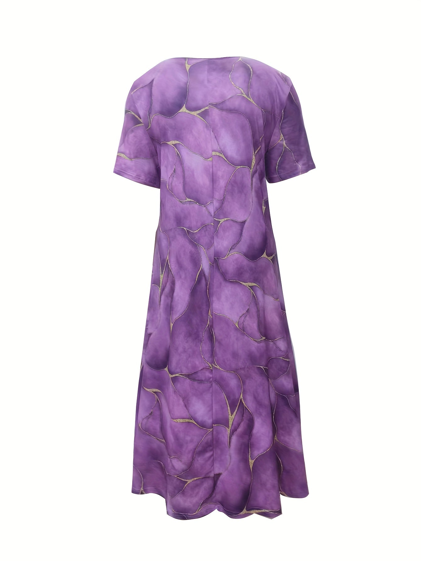 Round Neck Loose Short Sleeve Printed Dress
