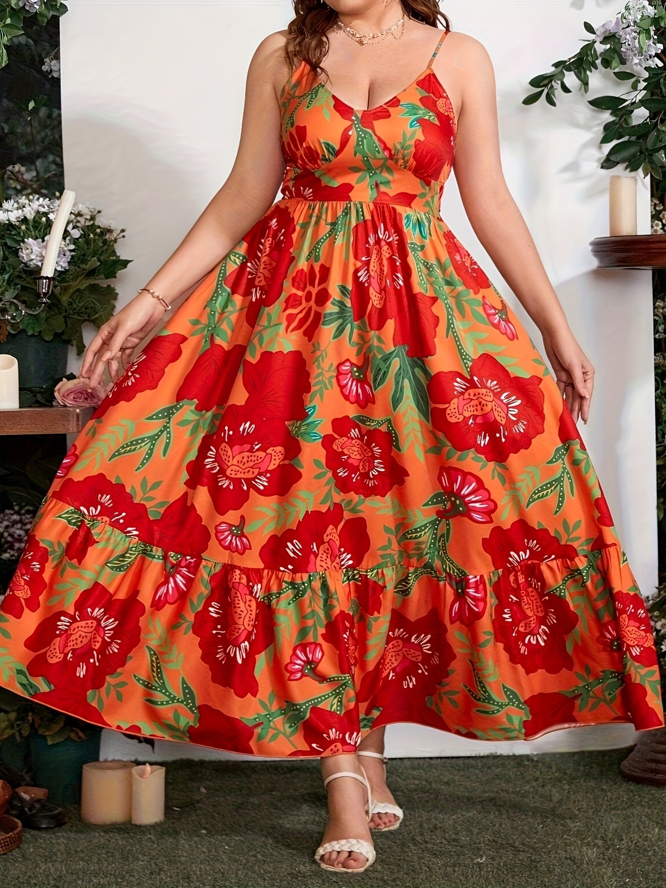 Women's Plus Size Floral Midi Dress