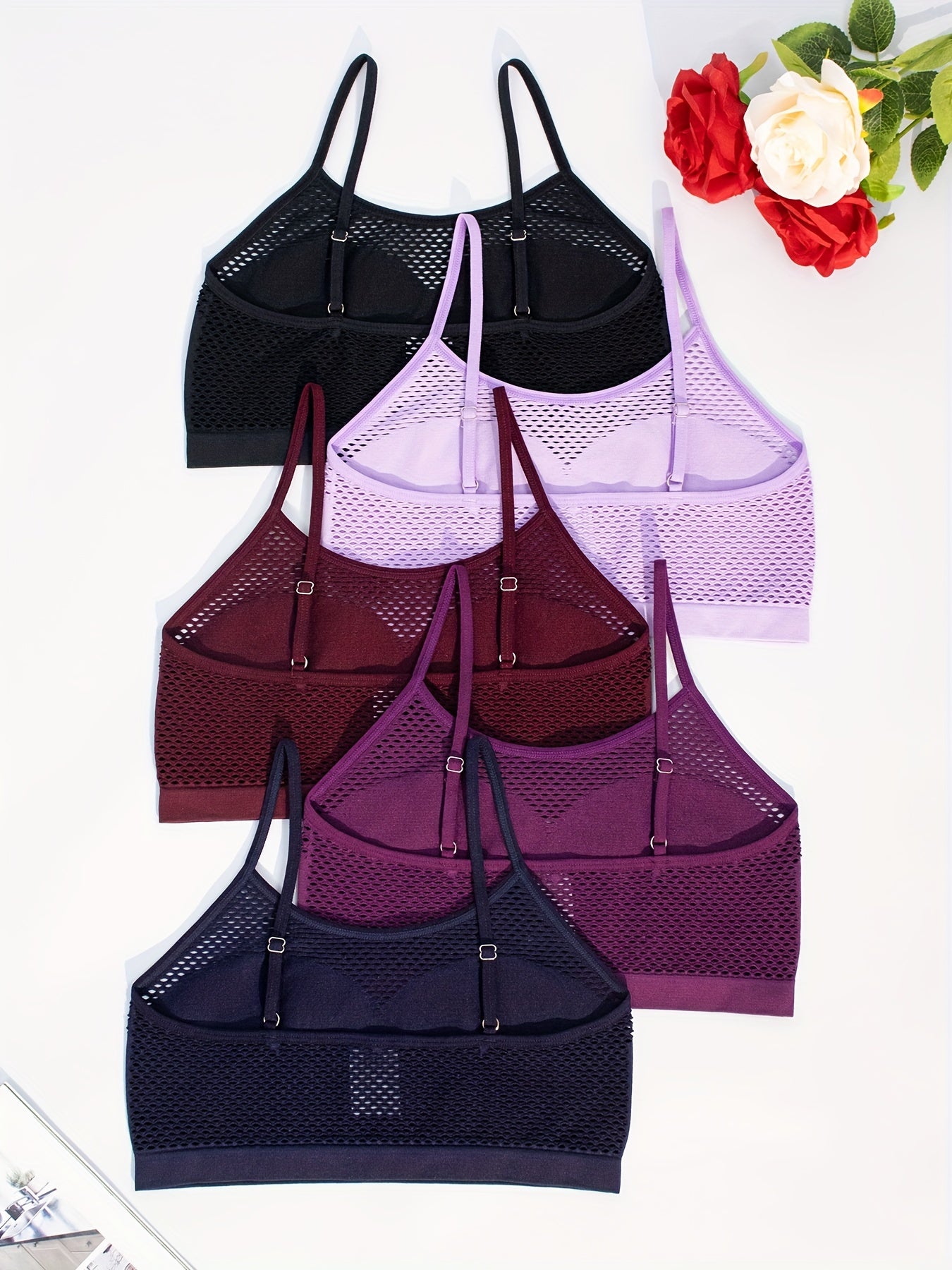 5-Pack Cutout Bras, High Support Knit Fabric