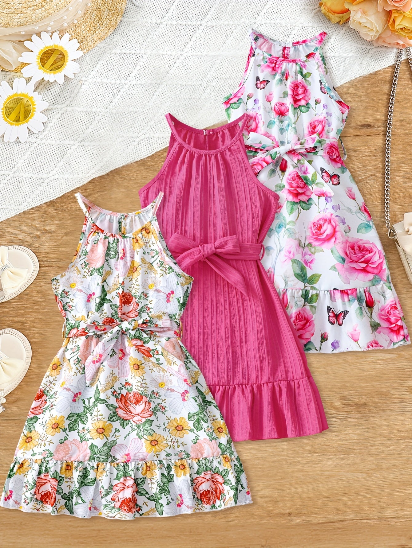 3pcs Summer Floral Girls' Skirt Set
