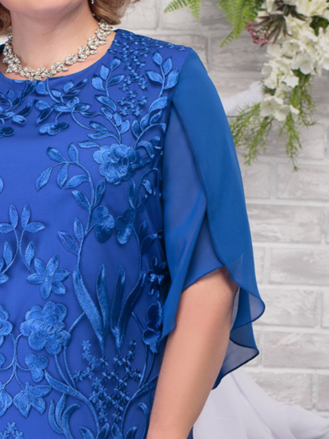 Elegant Blue Floral Embroidered Maxi Dress for Women - Sleeveless, Knee-Length, Perfect for Weddings and Formal Events, Fitted Bodycon