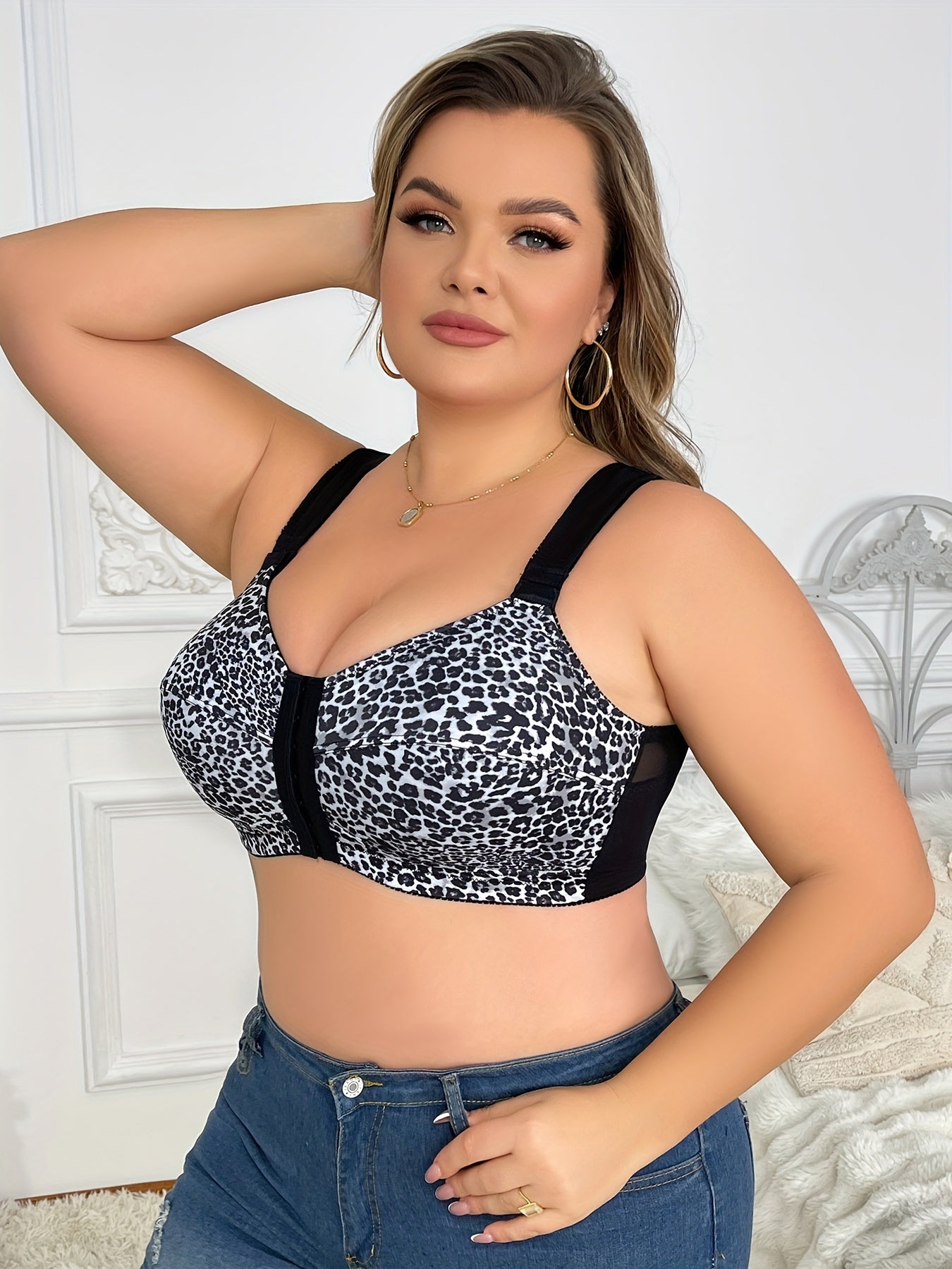 Plus Size Elegant Front Closure Bra - Wireless Full Cover Soft Bralette