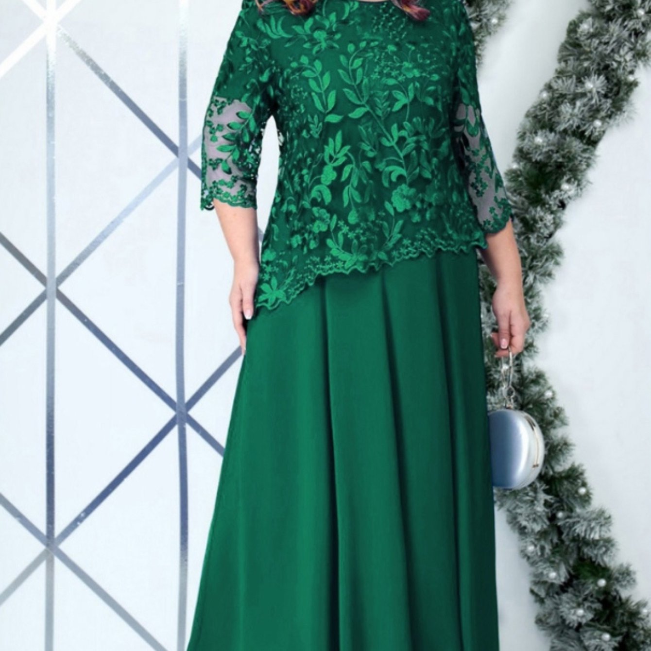 Plus Size Elegant Embroidered Lace Midi Dress for Women - Sleeveless, Chiffon Fabric, Crew Neck, Ball Gown Skirt, Summer Wedding Party