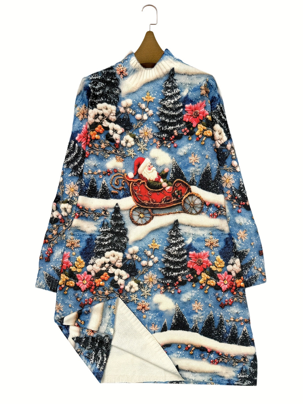 Women's Elegant Winter Sweater Dress  Silhouette with Santa Sleigh & Snowman Print Christmas Party New Year