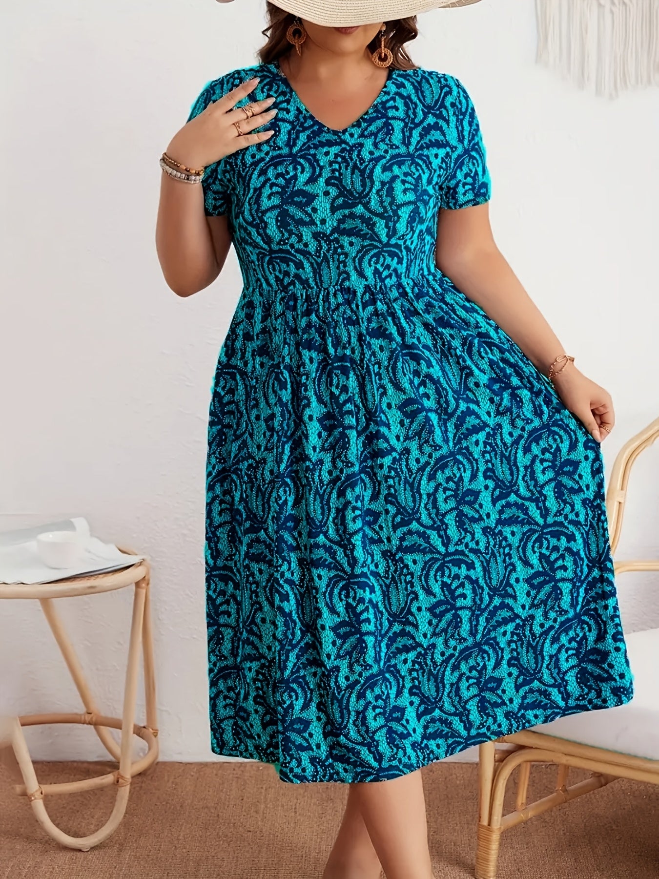 Women's Casual V-Neck Short Sleeve Dress