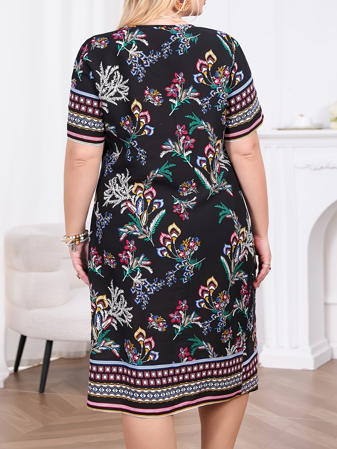 Plus Size Casual Plant Print Dress