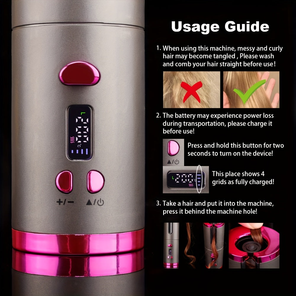 Effortless Cordless Hair Curler - USB Rechargeable, 6 Heating & Timer Settings