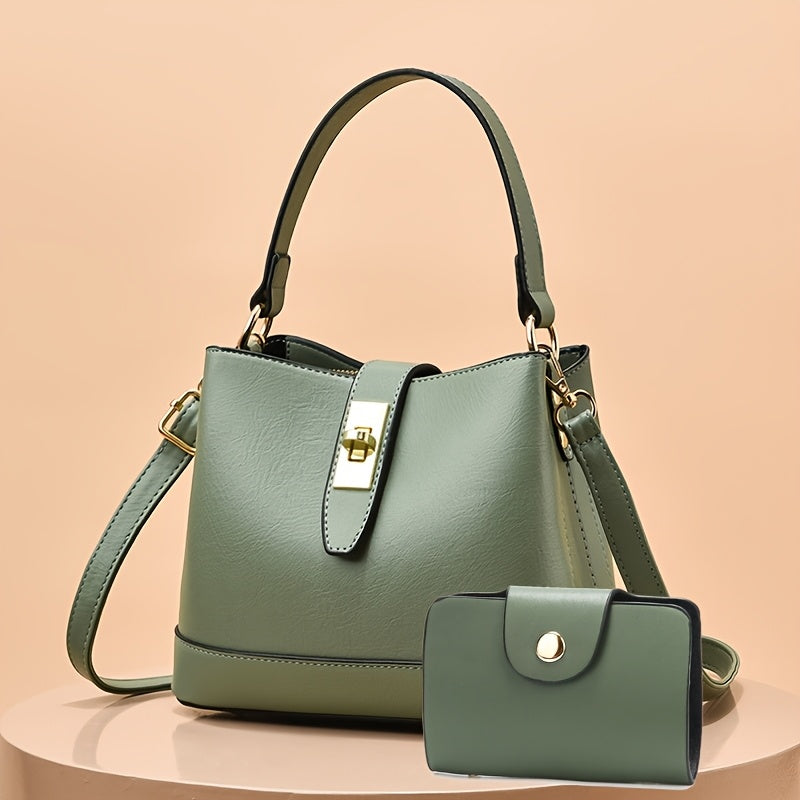 Women's Tote Bag Sleek Minimalist Shoulder Crossbody Bag with Golden-Tone