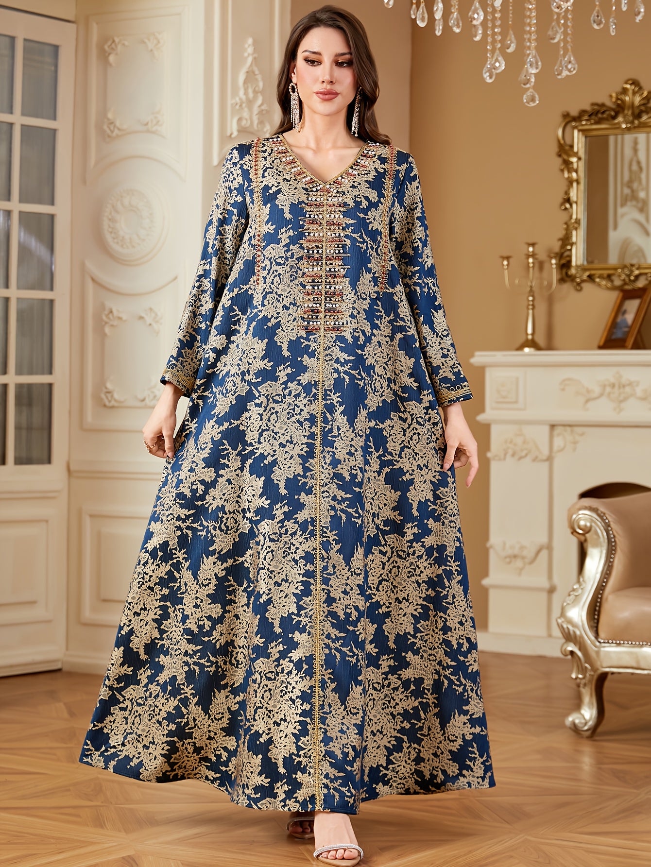 A Gift Suitable for All Four Seasons, Featuring a Dress Available in Four Colors. It Is a Women's Long-Sleeve Multi-Colored Embroidered Dress