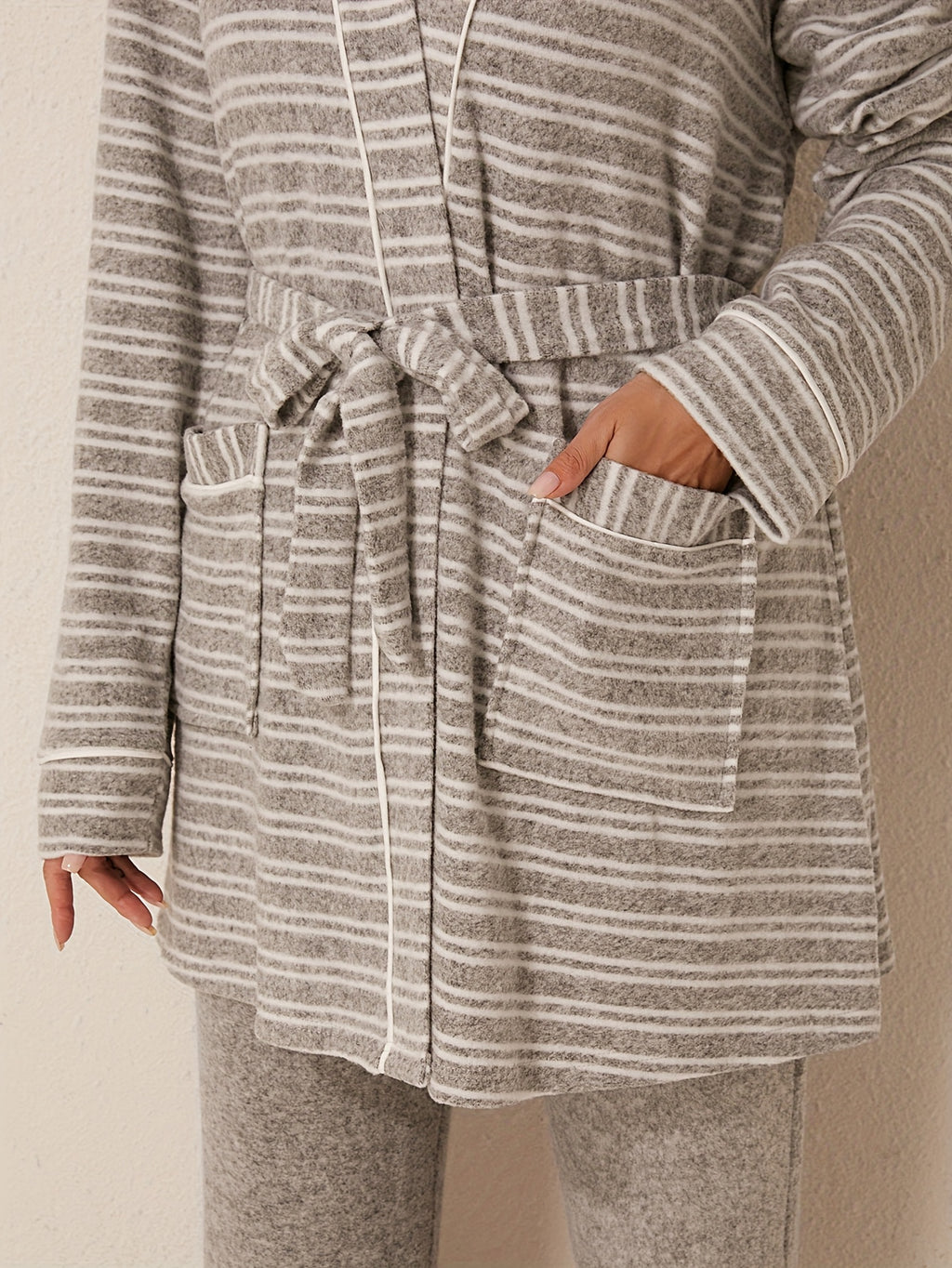 Women's 3pcs Winter Bathrobe Robe & Pants Suit Set