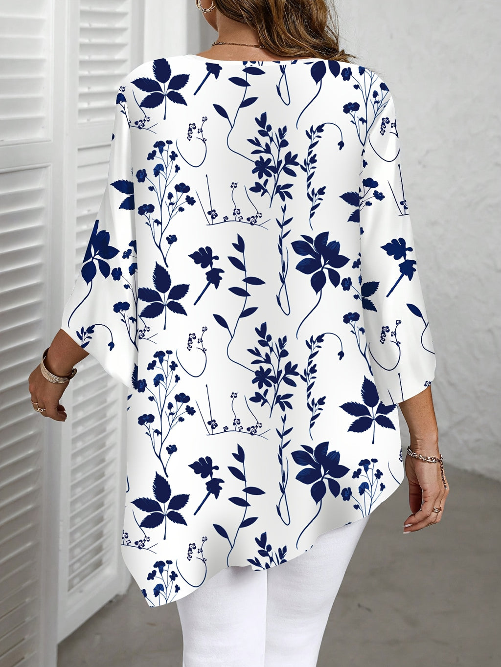 Elegant Plus Size Women's Floral Print Blouse