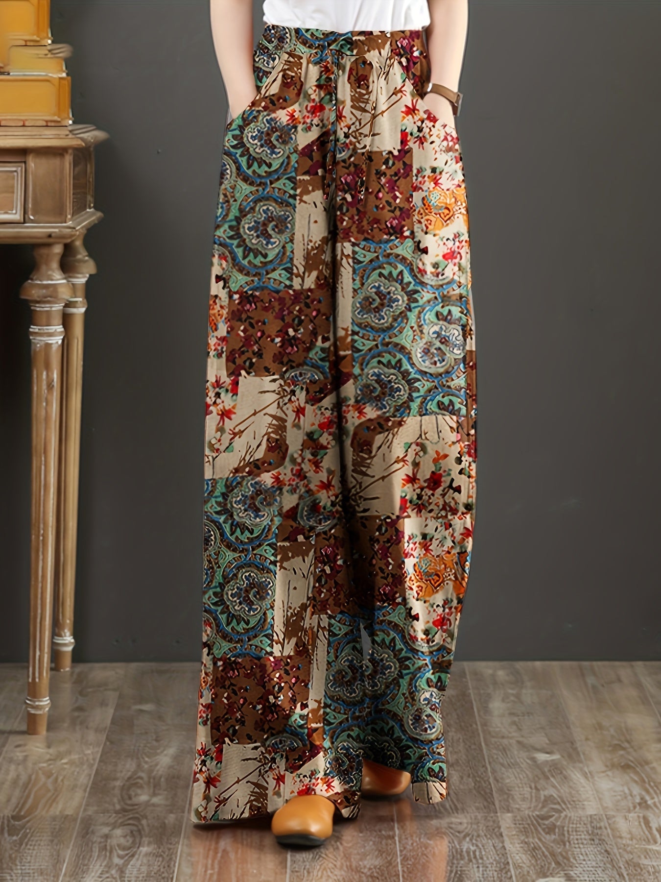 Women's Floral Print Cotton Wide Leg Pants