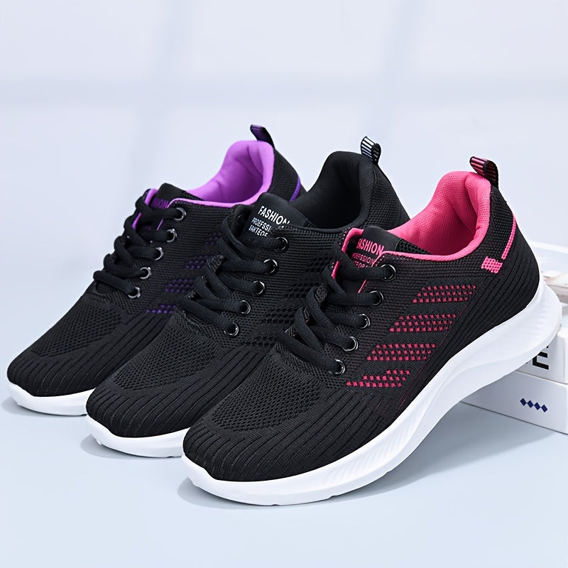 [1 Pair Women'S Breathable Running Sneakers] 1 Pair Women'S Breathable Casual Running Sneakers, Solid Color Fabric Low-Top Lace-Up Shoes with PVC Sole for All Seasons