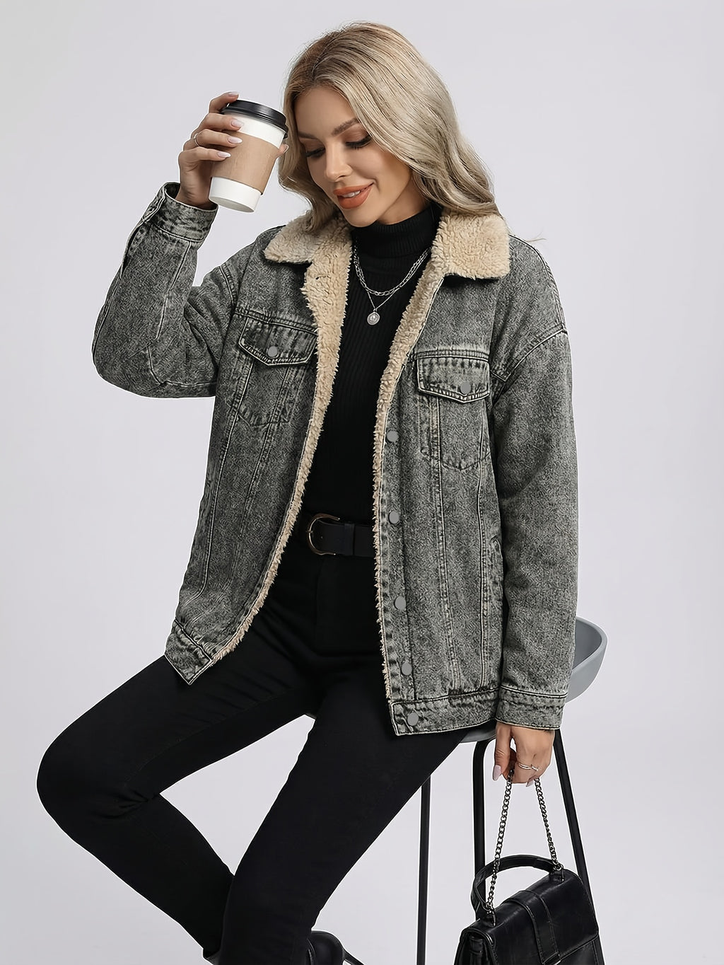 Ladies New -lined Denim Top Trendy Fashion Wash Denim All-Matching Comfortable Denim Coat