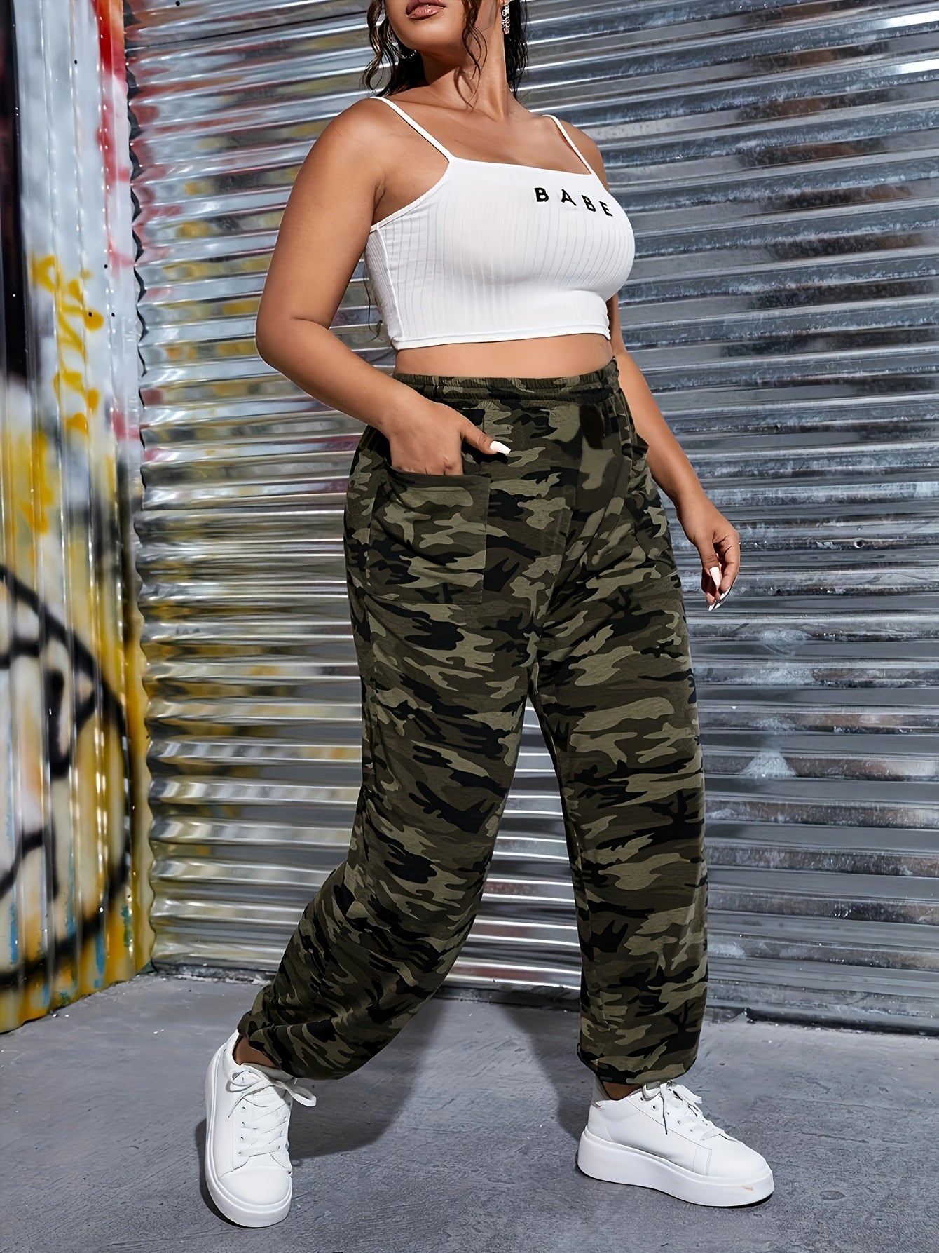 Camouflage Print Straight Leg Pants for Women