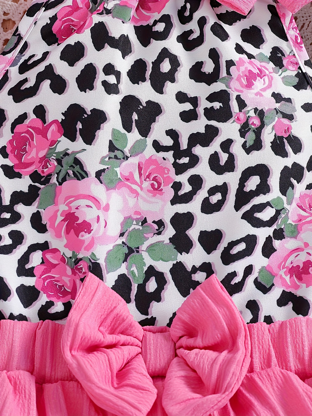 Girls' Fashion Leopard Print Rose Vest with Puff Skirt and Sun Hat Street Style Three-Piece Set