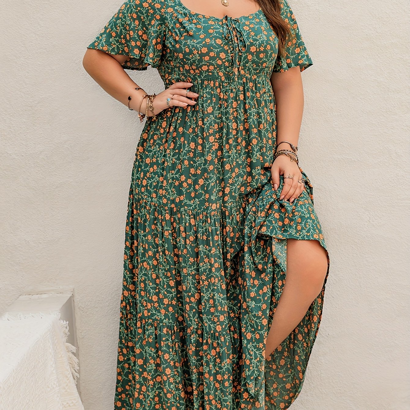 Women's Maxi Dress | French Square Neck, Adjustable Tie-Front
