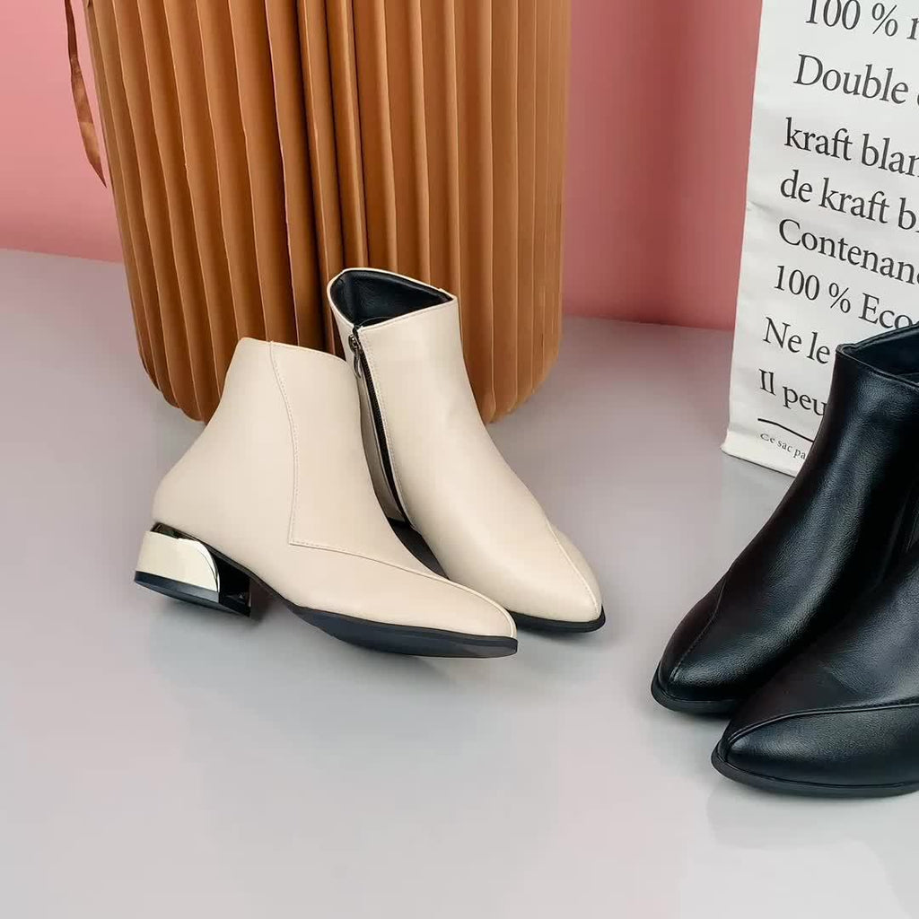 Women's Punk-Inspired Pointed Toe Ankle Boots with Zipper Closure