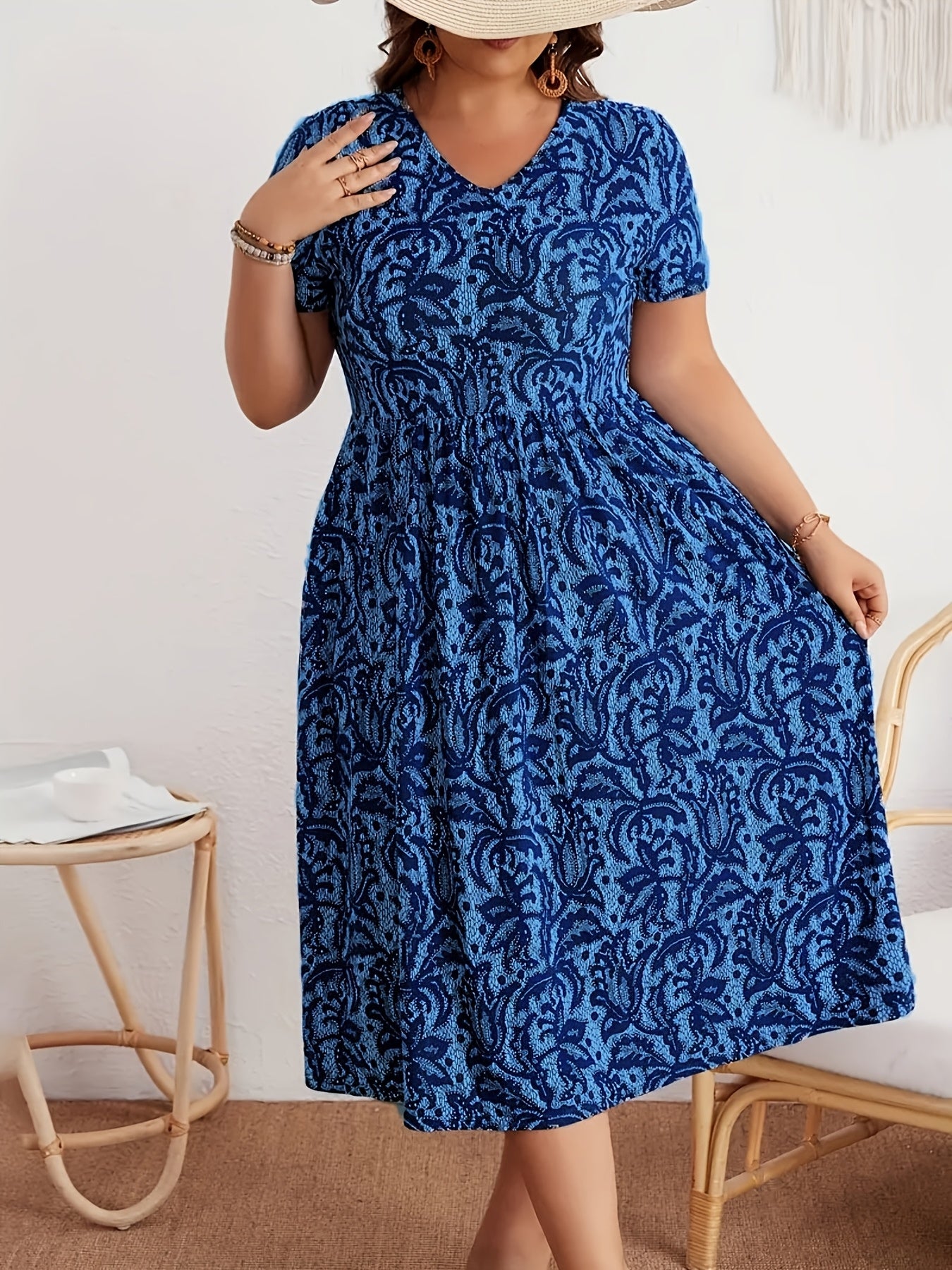 Women's Casual V-Neck Short Sleeve Dress