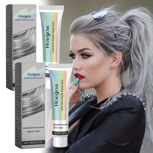 Hoegaard Silver Dye Permanent Hair Color - 2 Tubes, 100g Each, Moisturizing Shampoo & Conditioner for Normal Hair, Ideal for Parties & Carnivals, Color Retention, No Damage, Color Retention Shampoo|Silver Hair Color|Moisturiz