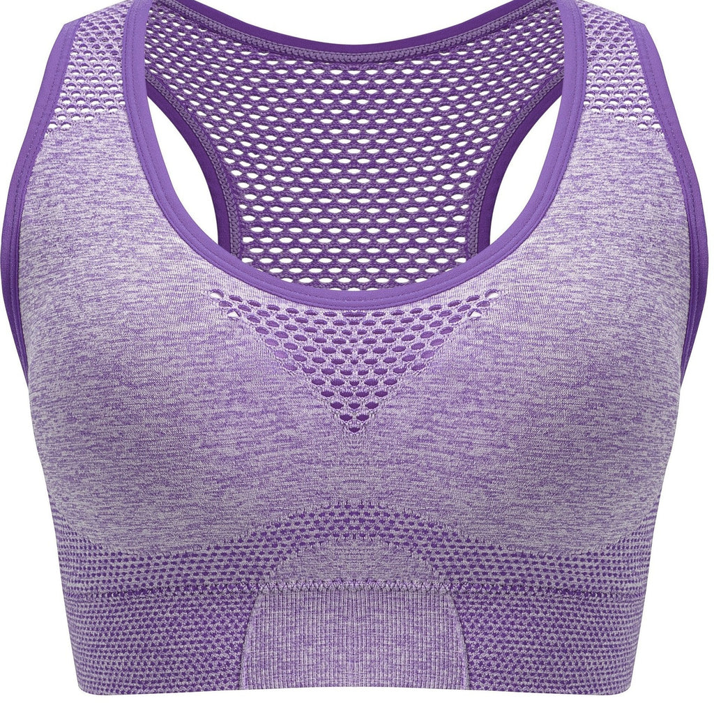 Plus Size Seamless Sports Bra - Breathable Hollow Mesh Thin Yoga Bra Without Steel Ring
