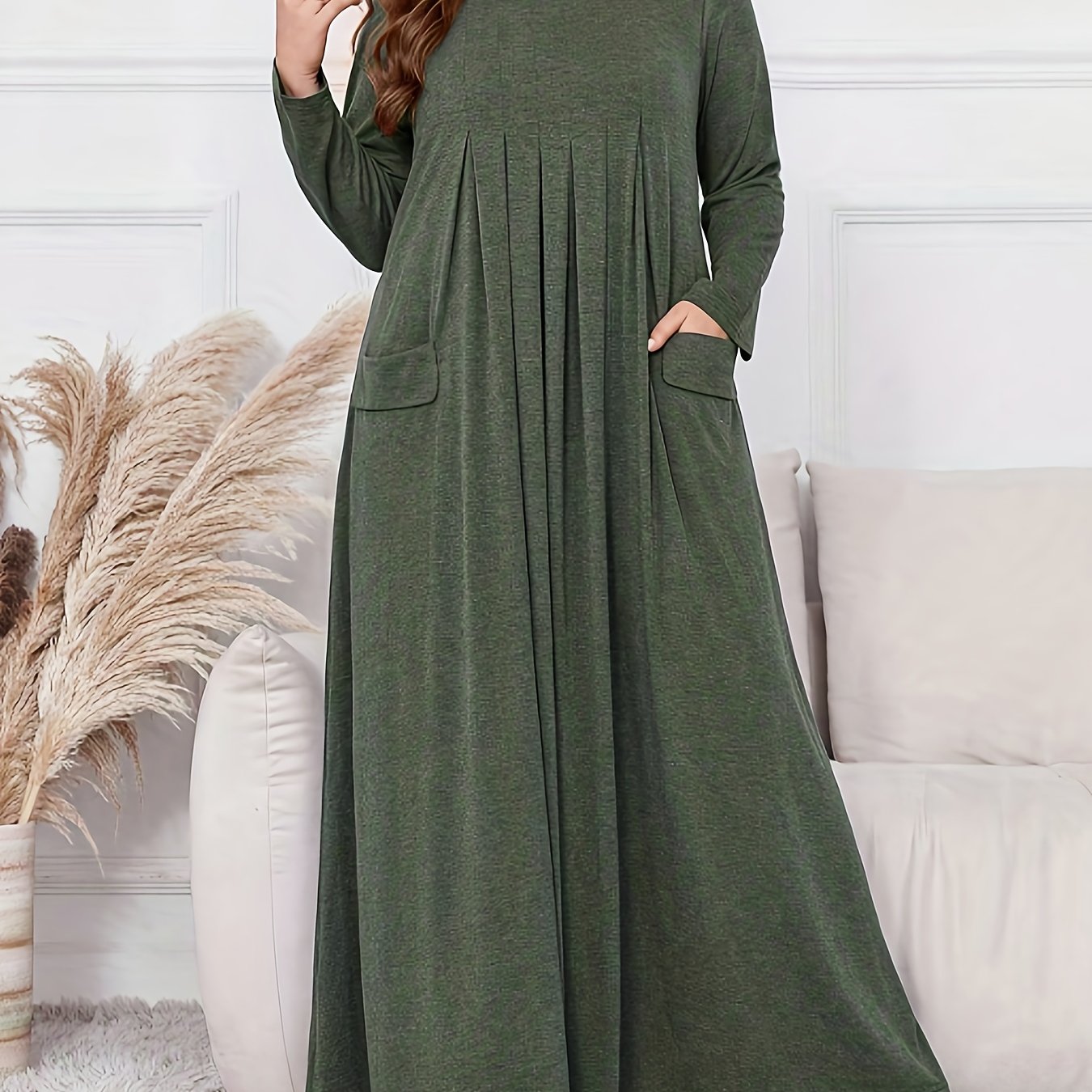 Elegant Plus Size Women's Long Sleeve Maxi Dress - Loose Fit