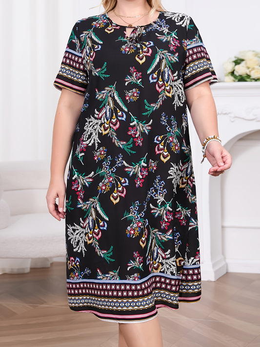 Plus Size Casual Plant Print Dress