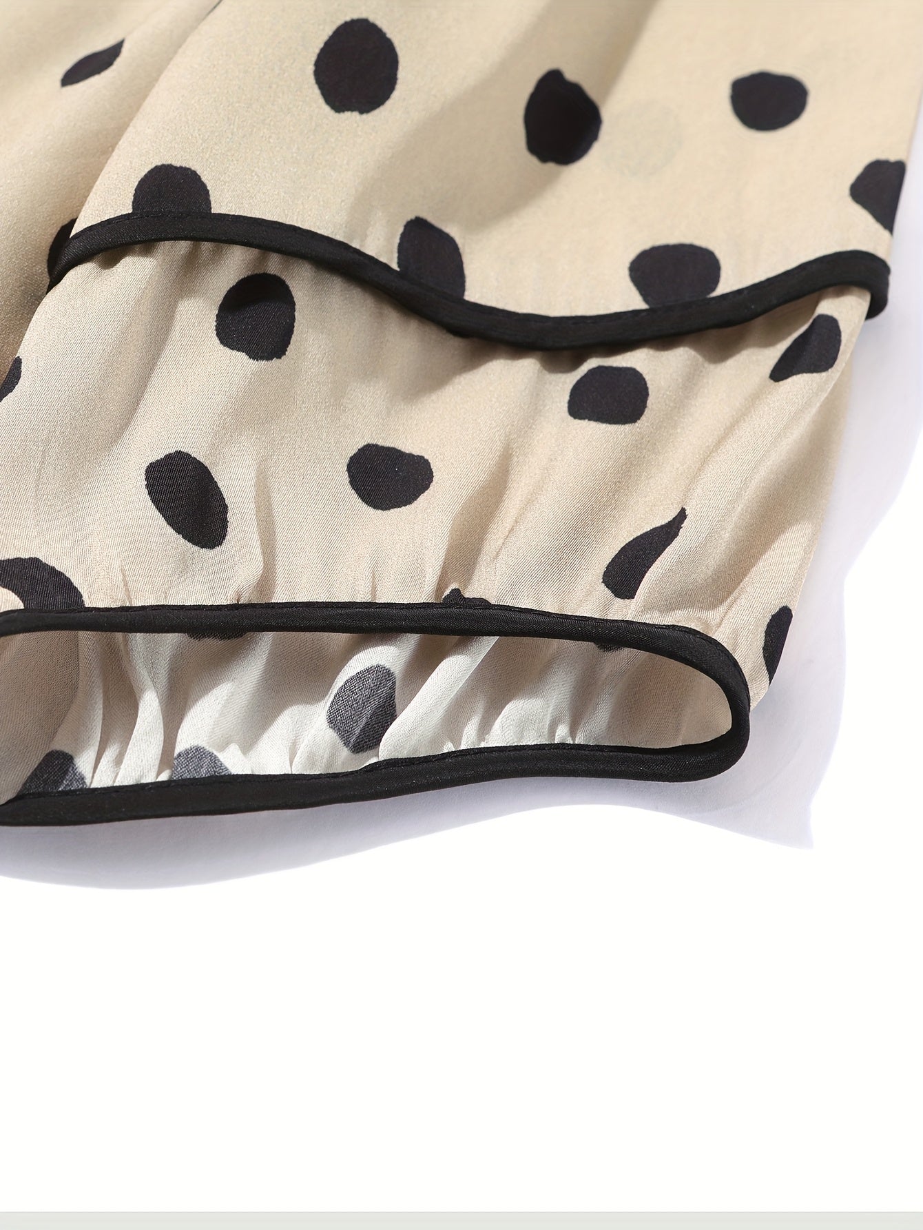 Women's Short Sleeve Blouse - Chic Polka Dot Asymmetrical Hem Round Neck Top