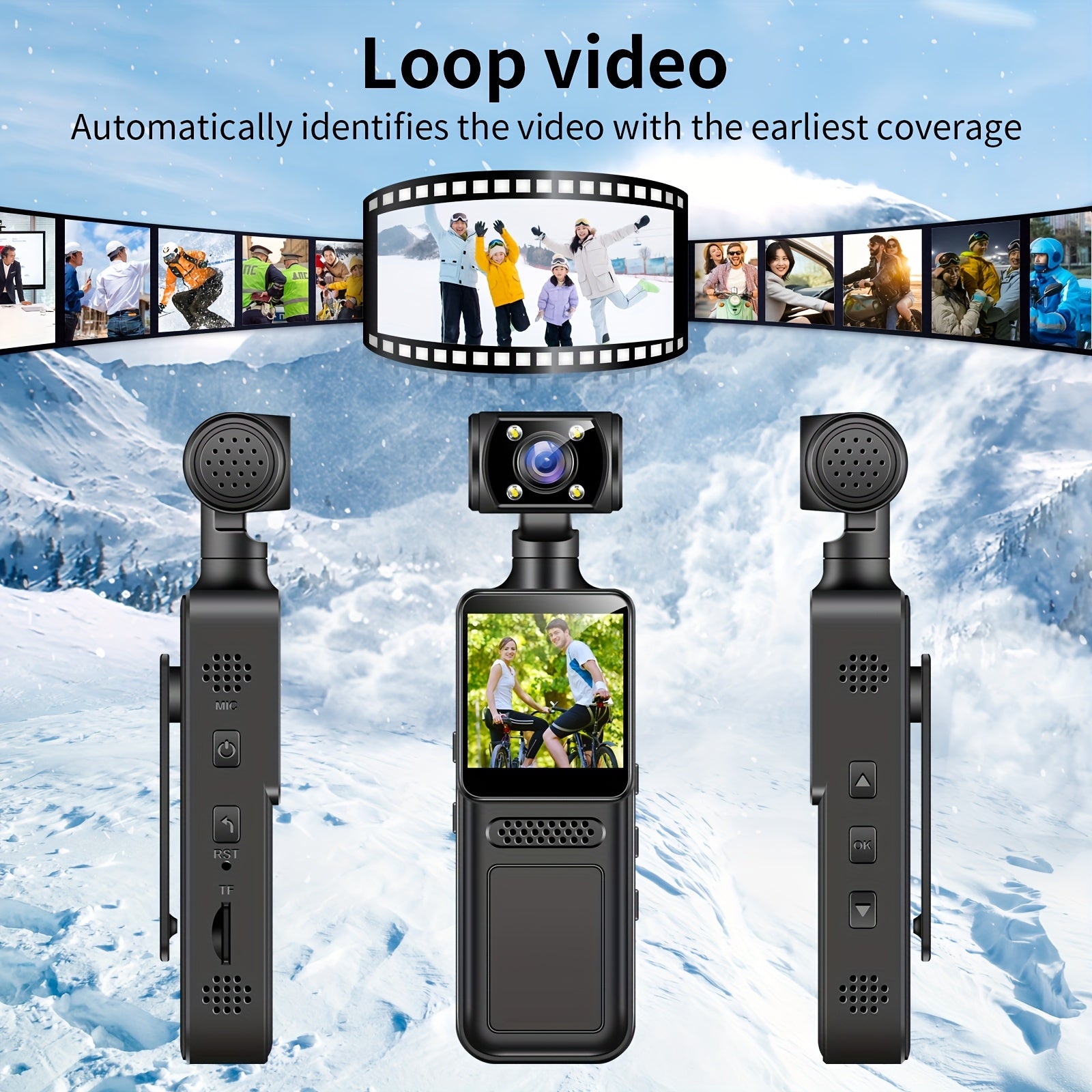 4K handheld stabilizer pocket sports camera with 180 ° rotating lens